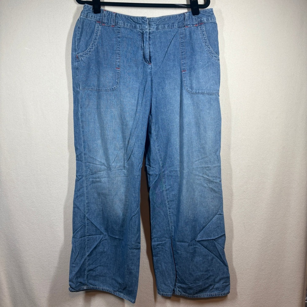 J. Jill Womens Wide Leg Lightweight Denim Pants Sz 12 Blue Minimal Casual FLAW